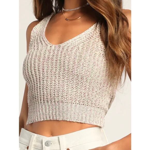Lulus Let's Get Away Purple Multi Knit Twist Back Tank Top. - Picture 1 of 6